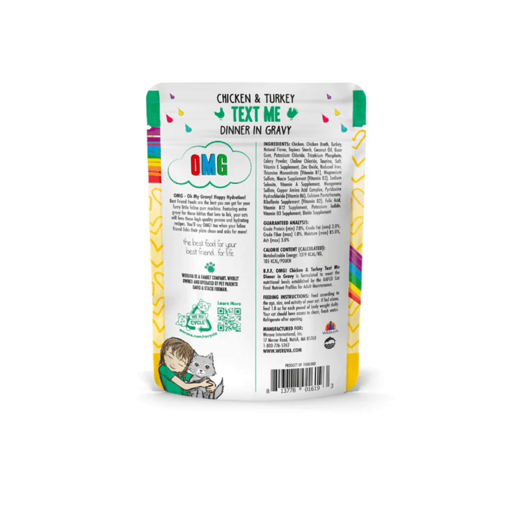 Weruva Wet Cat Food - BFF OMG Gravy Chicken & Turkey Text Me Chicken & Turkey Dinner in Gravy Pouch 