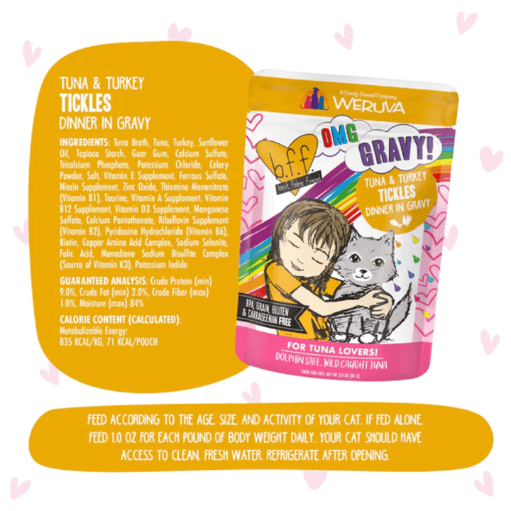 Weruva Wet Cat Food - BFF OMG Tuna & Turkey Tickles in Gravy Pouch 
