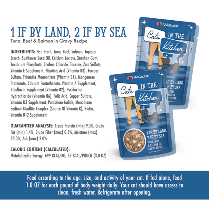Weruva Wet Cat Food - Cats in the Kitchen 1 If By Land, 2 If By Sea Tuna, Beef & Salmon in Gravy Pouch 