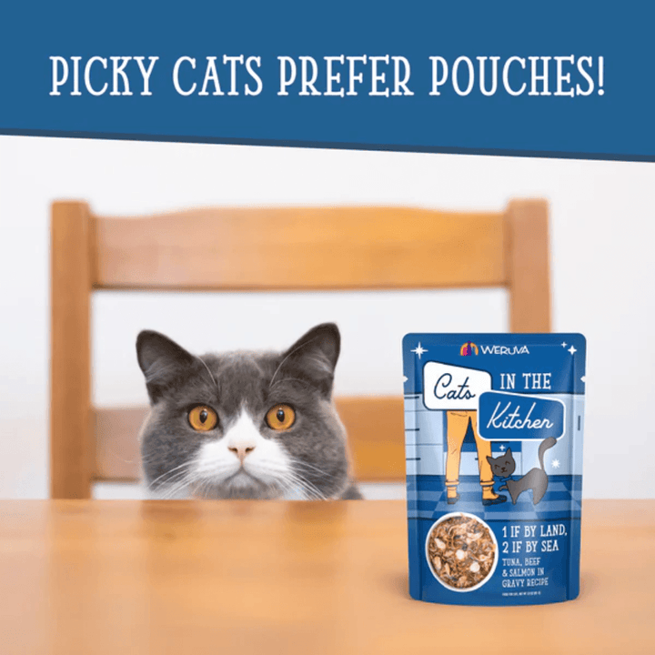 Weruva Wet Cat Food - Cats in the Kitchen 1 If By Land, 2 If By Sea Tuna, Beef & Salmon in Gravy Pouch 