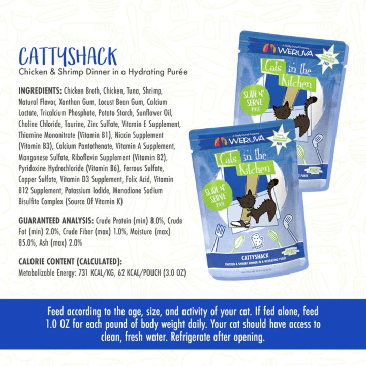 Weruva Wet Cat Food - Cats in the Kitchen Cattyshack Chicken & Shrimp in a Hydrating Purée Pouch 