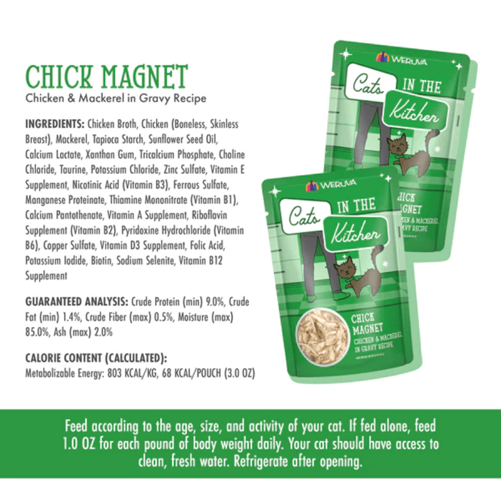 Weruva Wet Cat Food - Cats in the Kitchen Chick Magnet Chicken & Mackerel in Gravy Pouch 
