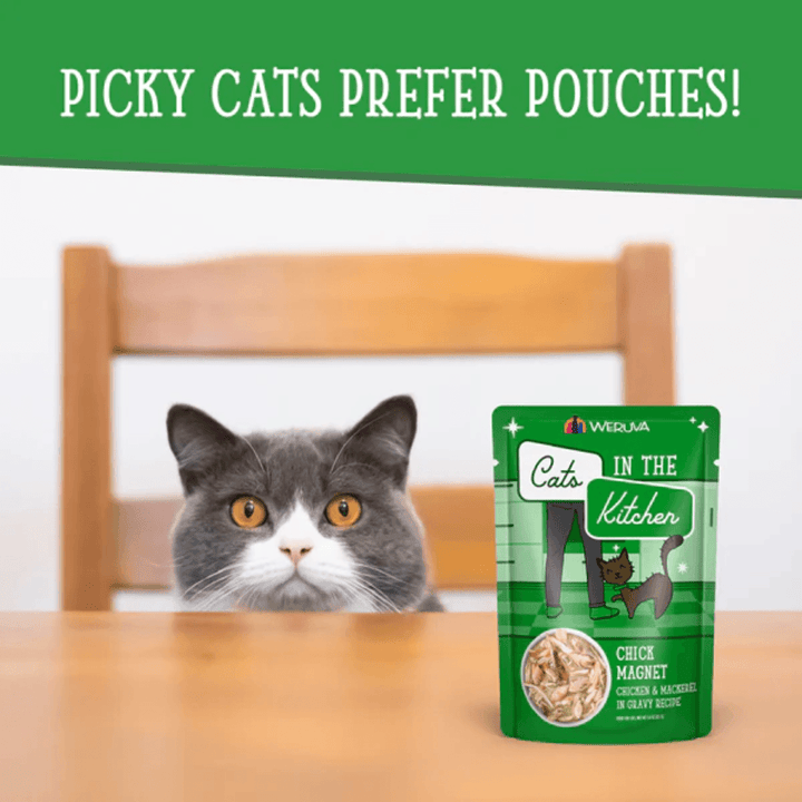 Weruva Wet Cat Food - Cats in the Kitchen Chick Magnet Chicken & Mackerel in Gravy Pouch 