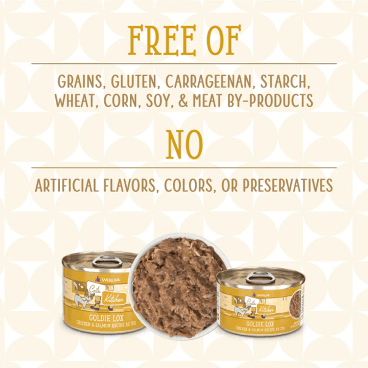 Weruva Wet Cat Food - Cats in the Kitchen Goldie Lox Chicken and Salmon Recipe Au Jus Canned 