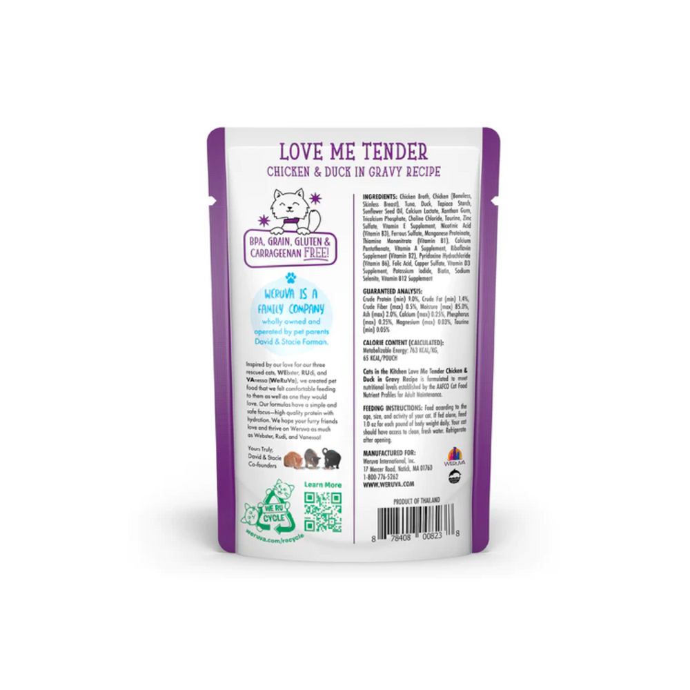 Weruva Wet Cat Food - Cats in the Kitchen Love Me Tender Chicken & Duck in Gravy Pouch 