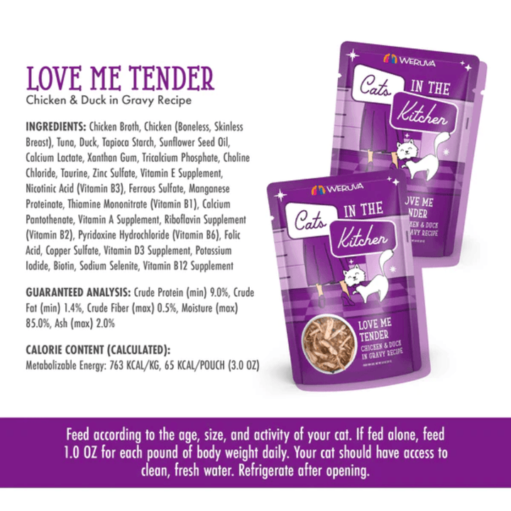 Weruva Wet Cat Food - Cats in the Kitchen Love Me Tender Chicken & Duck in Gravy Pouch 