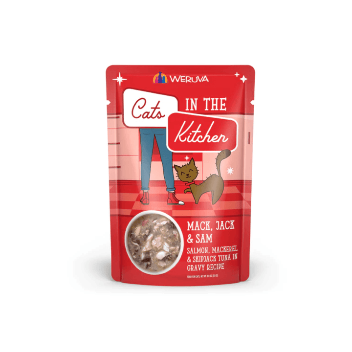 Weruva Wet Cat Food - Cats in the Kitchen  Mack, Jack and Sam Salmon, Mackerel & Skipjack Tuna in Gravy Pouch 