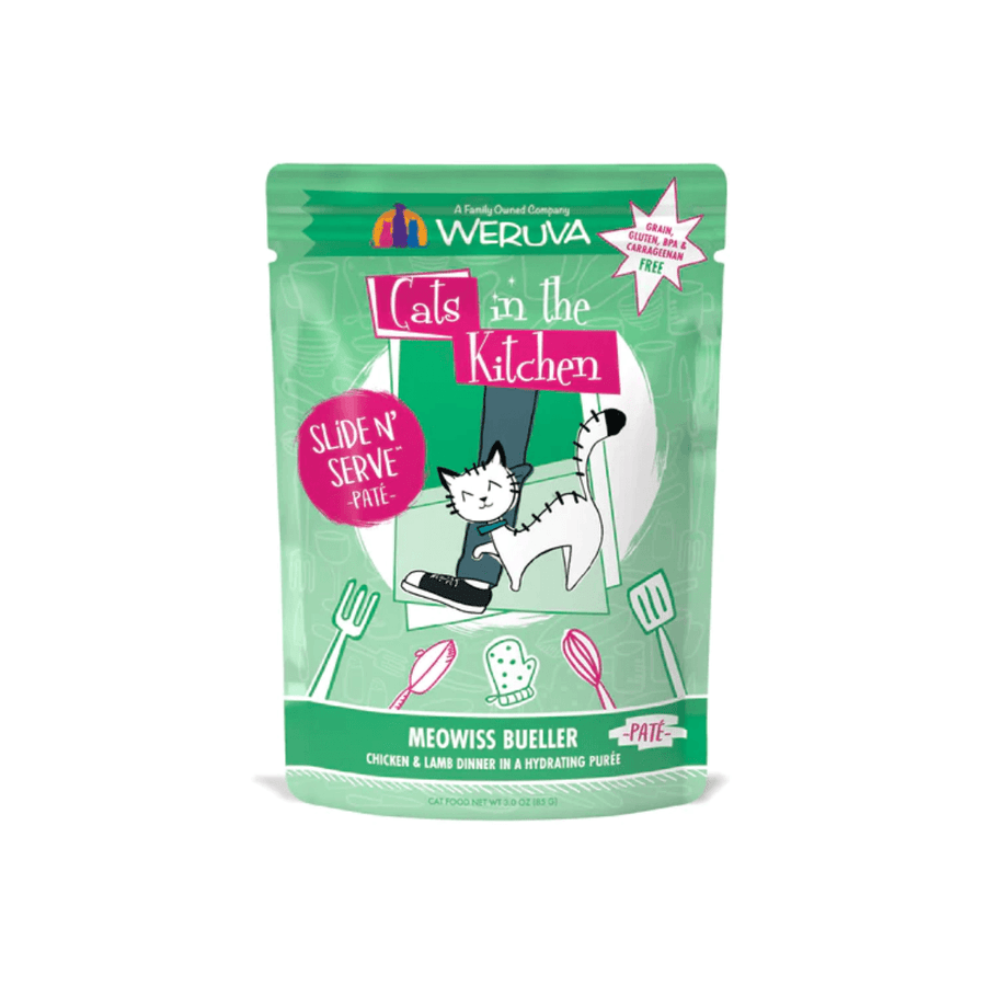 Weruva Wet Cat Food - Cats in the Kitchen Paté Meowiss Bueller Chicken & Lamb Dinner in a Hydrating Purée Pouch 