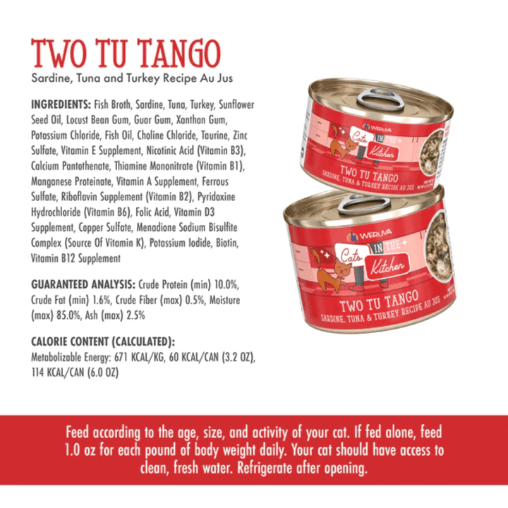 Weruva Wet Cat Food - Cats in the Kitchen Two Tu Tango Sardine, Tuna and Turkey Au Jus Canned 