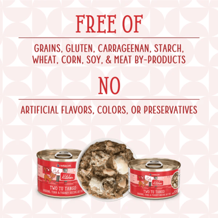 Weruva Wet Cat Food - Cats in the Kitchen Two Tu Tango Sardine, Tuna and Turkey Au Jus Canned 
