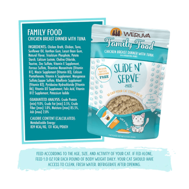Weruva Wet Cat Food - Family Food Chicken Breast with Tuna in a Hydrating Puree Pouch 
