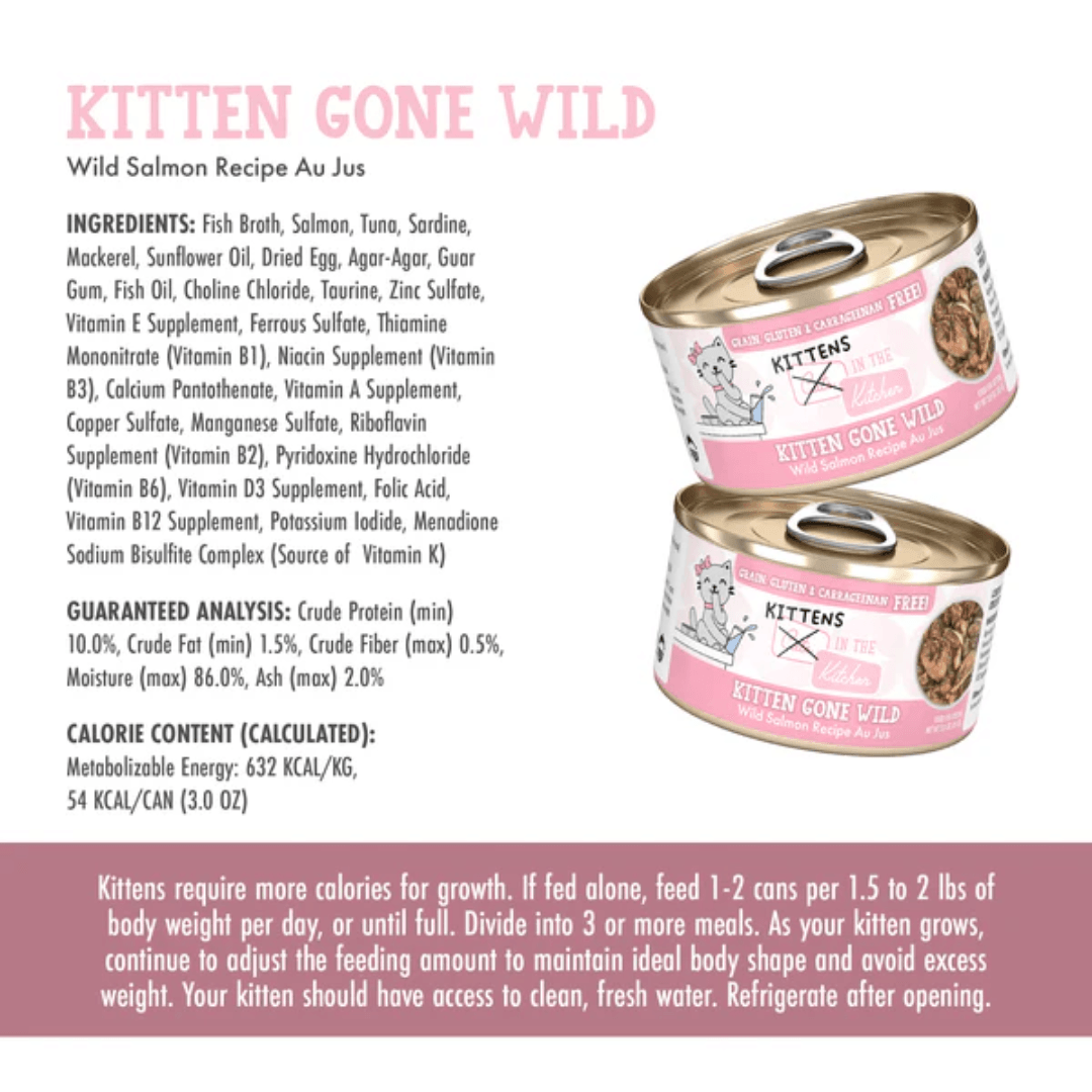 Weruva Wet Cat Food - Kittens in the Kitchen Kitten Gone Wild Wild Salmon Recipe Au Jus Canned 