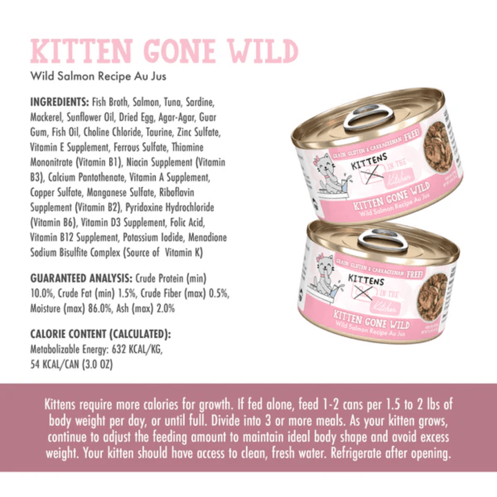 Weruva Wet Cat Food - Kittens in the Kitchen Kitten Gone Wild Wild Salmon Recipe Au Jus Canned 