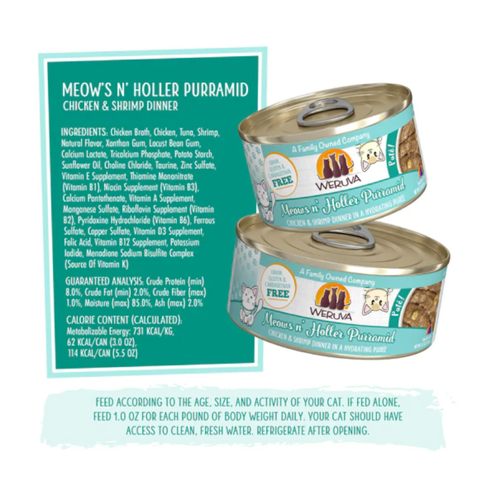 Weruva Wet Cat Food - Meows n' Holler Purramid Chicken & Shrimp in a Hydrating Puree Canned 