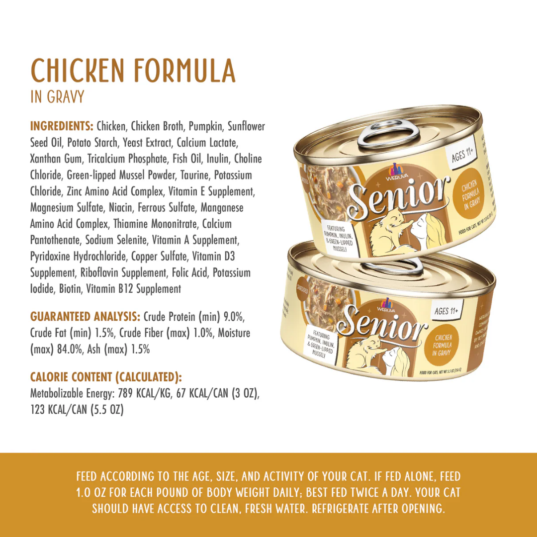 Weruva Wet Cat Food - Senior 11+ Chicken Shredded in Gravy Canned
