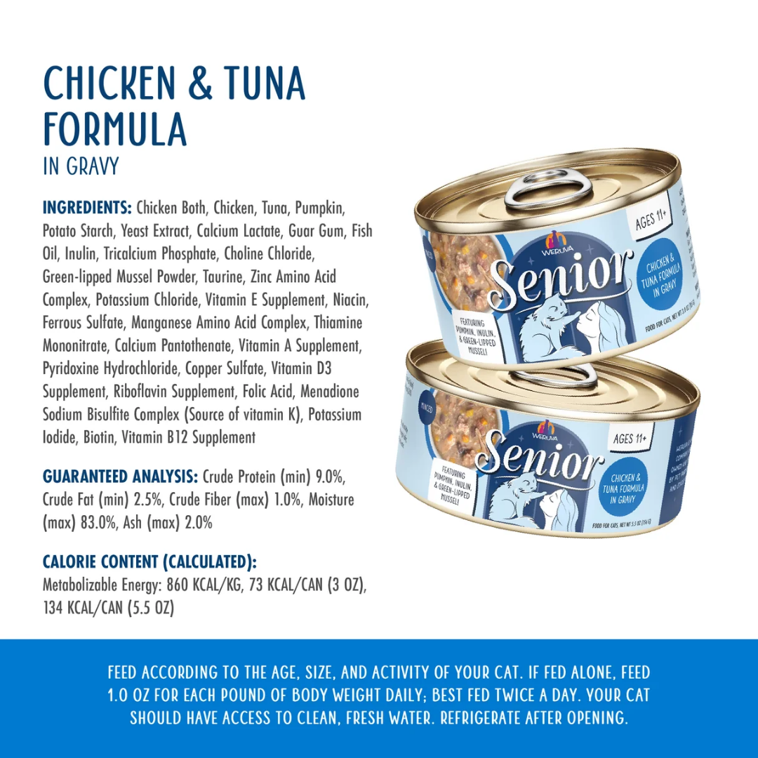 Weruva Wet Cat Food - Senior 11+ Chicken & Tuna Minced in Gravy Canned