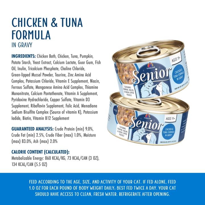 Weruva Wet Cat Food - Senior 11+ Chicken & Tuna Minced in Gravy Canned