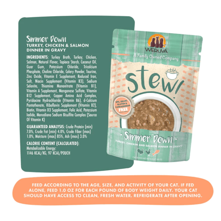 Weruva Wet Cat Food - Stew! Simmer Down Turkey, Chicken & Salmon in Gravy Pouch 