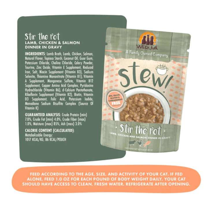 Weruva Wet Cat Food - Stir the Pot Lamb, Chicken & Salmon Dinner in Gravy Pouch 