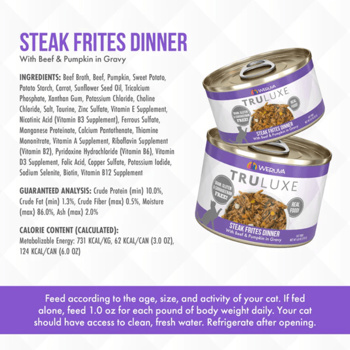 Weruva Wet Cat Food - TRULUXE  Steak Frites Dinner with Beef & Pumpkin in Gravy Canned 
