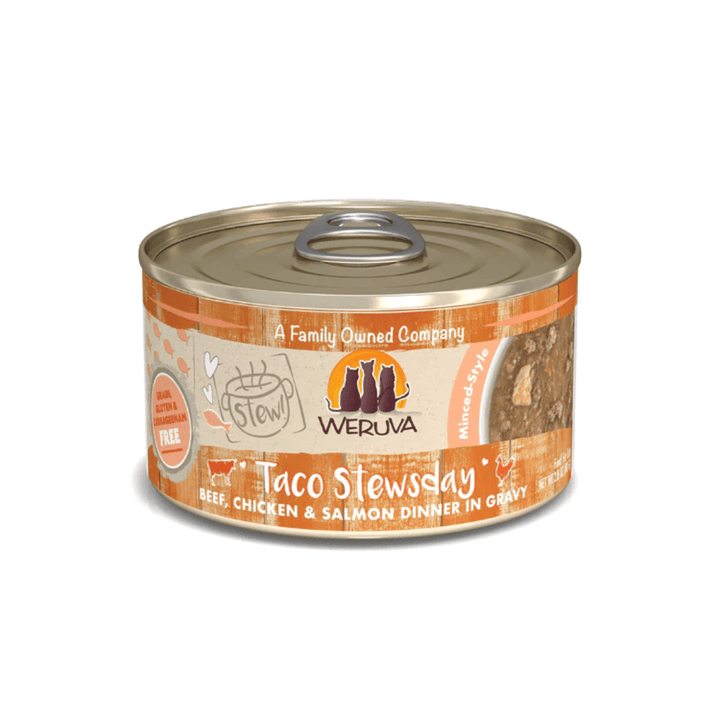 Weruva Wet Cat Food - Taco Stewsday Beef, Chicken & Salmon Dinner in Gravy Canned 