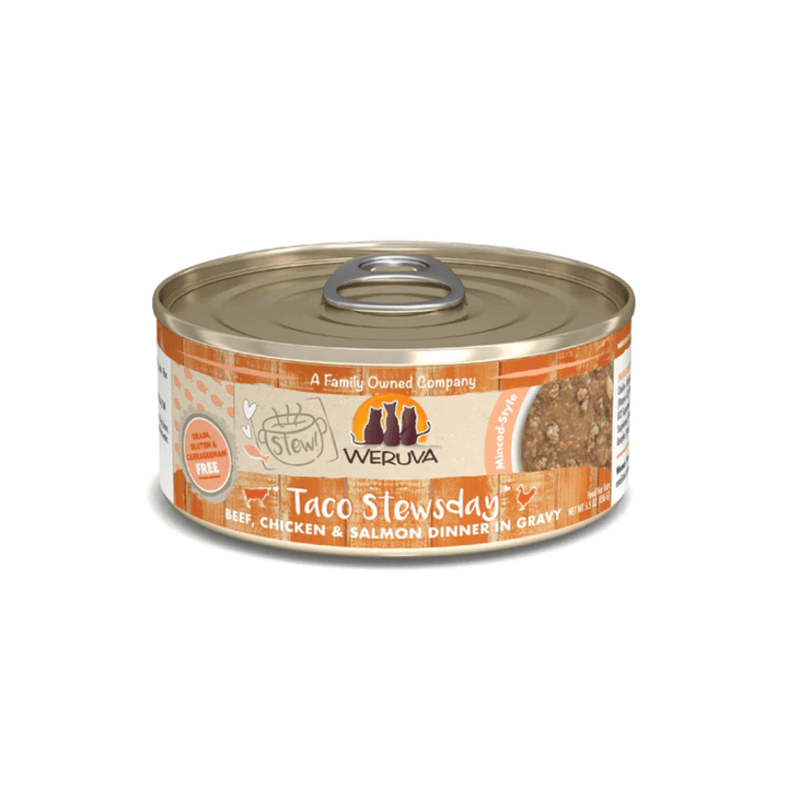Weruva Wet Cat Food - Taco Stewsday Beef, Chicken & Salmon Dinner in Gravy Canned 