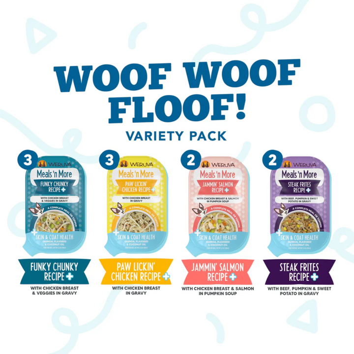 Weruva Wet Dog Food - Weruva Meals 'n More  Woof Woof Floof! Skin & Coat Health Variety Pack