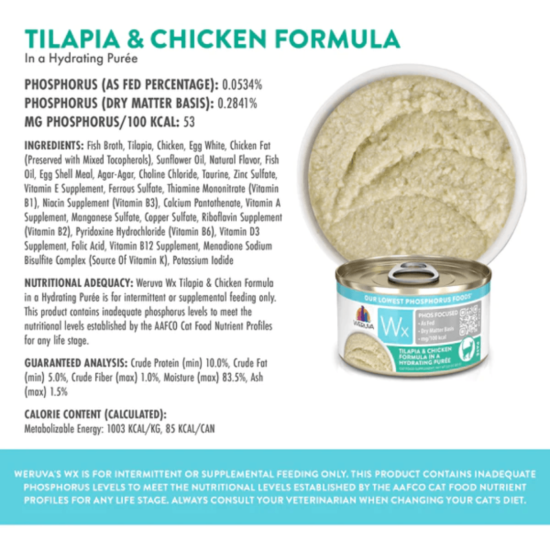 Weruva Wet Cat Food - Wx Phos Focused Tilapia & Chicken Formula Tilapia & Chicken in a Hydrating Puree Canned 