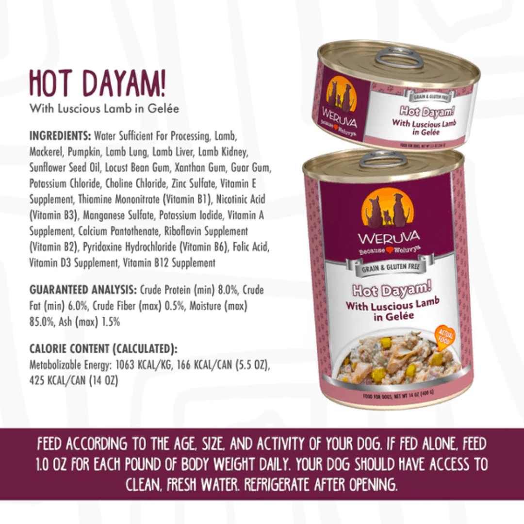 Weruva Wet Dog Food - Hot Dayam! with Luscious Lamb in Gelee Canned 