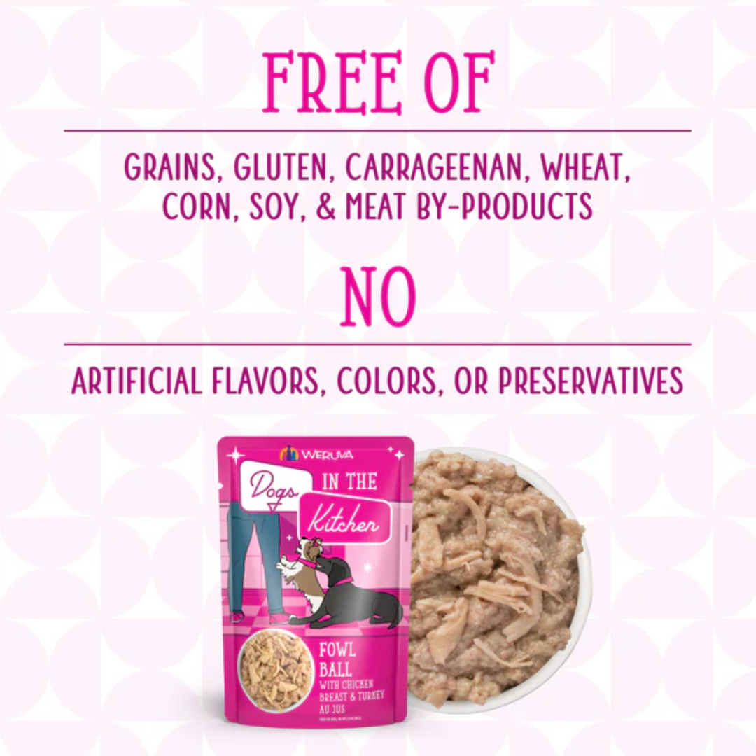 Weruva Wet Dog Food - Dogs in the Kitchen  Fowl Ball with Chicken Breast & Turkey Au Jus Pouch 