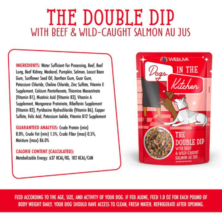 Weruva Wet Dog Food - Dogs in the Kitchen The Double Dip with Beef & Wild Caught Salmon Au Jus Pouch 