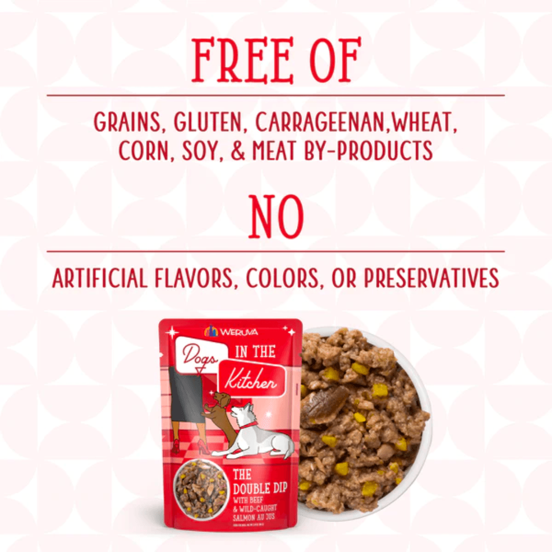 Weruva Wet Dog Food - Dogs in the Kitchen The Double Dip with Beef & Wild Caught Salmon Au Jus Pouch 