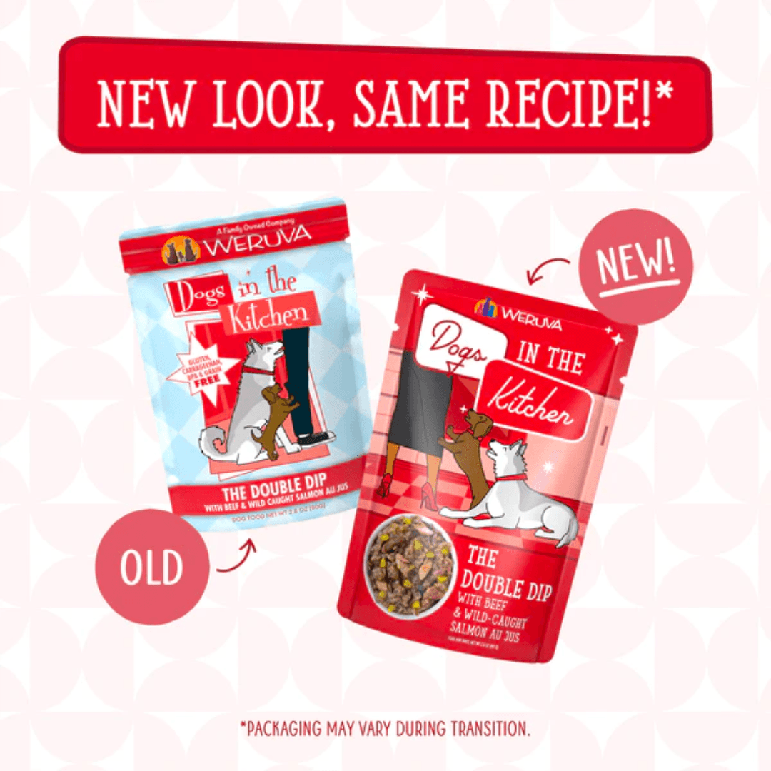 Weruva Wet Dog Food - Dogs in the Kitchen The Double Dip with Beef & Wild Caught Salmon Au Jus Pouch 