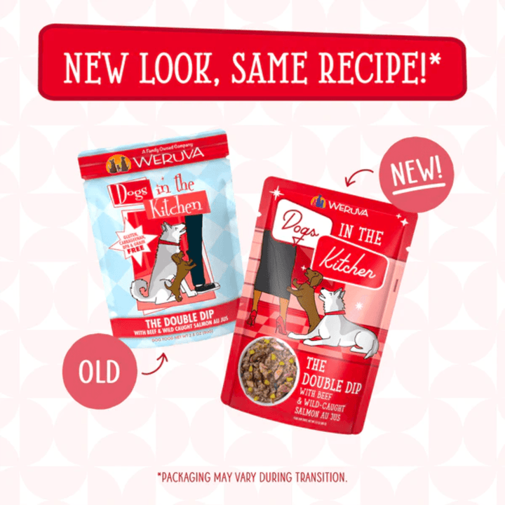 Weruva Wet Dog Food - Dogs in the Kitchen The Double Dip with Beef & Wild Caught Salmon Au Jus Pouch 
