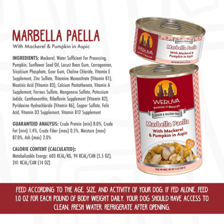 Weruva Wet Dog Food - Marbella Paella with Mackerel & Pumpkin in Aspic Canned 