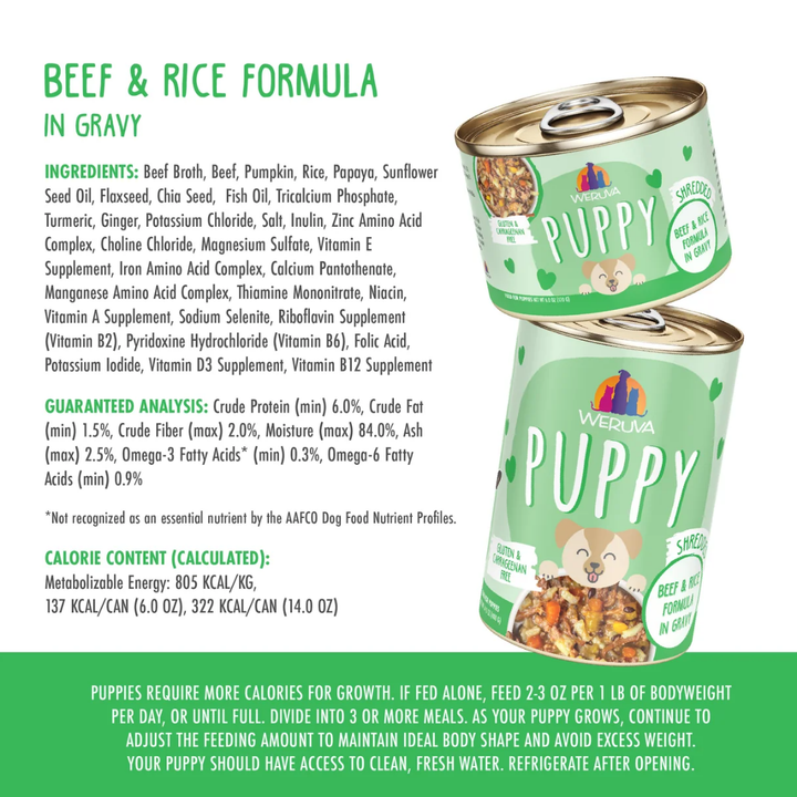 Weruva Wet Dog Food - Puppy Beef & Rice Formula in Gravy Canned