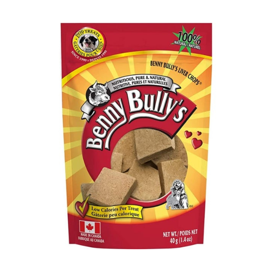 Benny Bully's Original Beef Liver Chops freeze-dried dog treats, 40 g bag