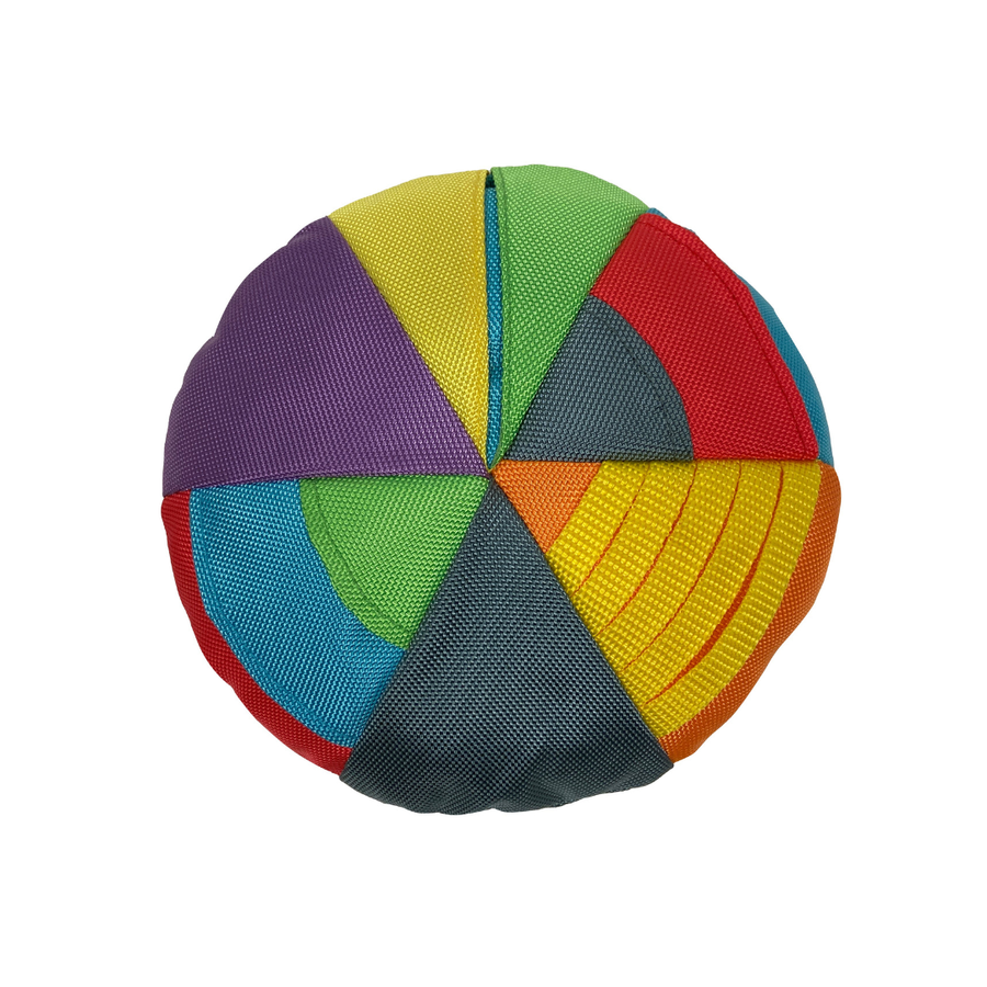 fouFIT Hide 'n Seek Disc dog toy in multicoloured fabric