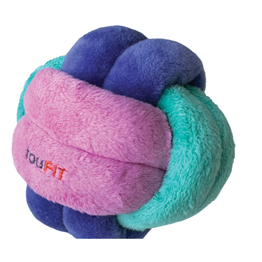 fouFIT Hide 'n Seek Knotted Snuffle Ball in pink, teal and purple