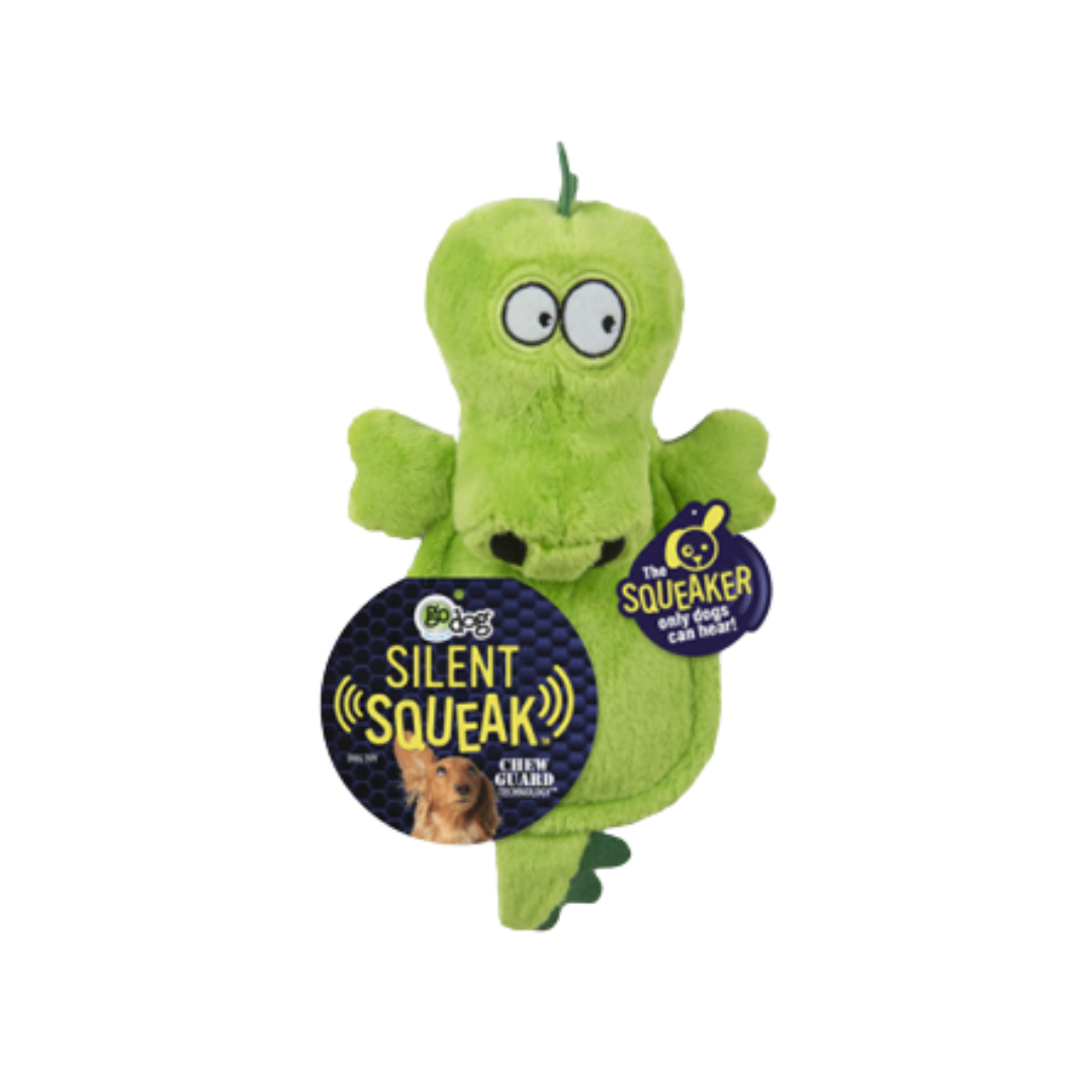 goDOG Dog Toys - Silent Squeak Flatties Gator