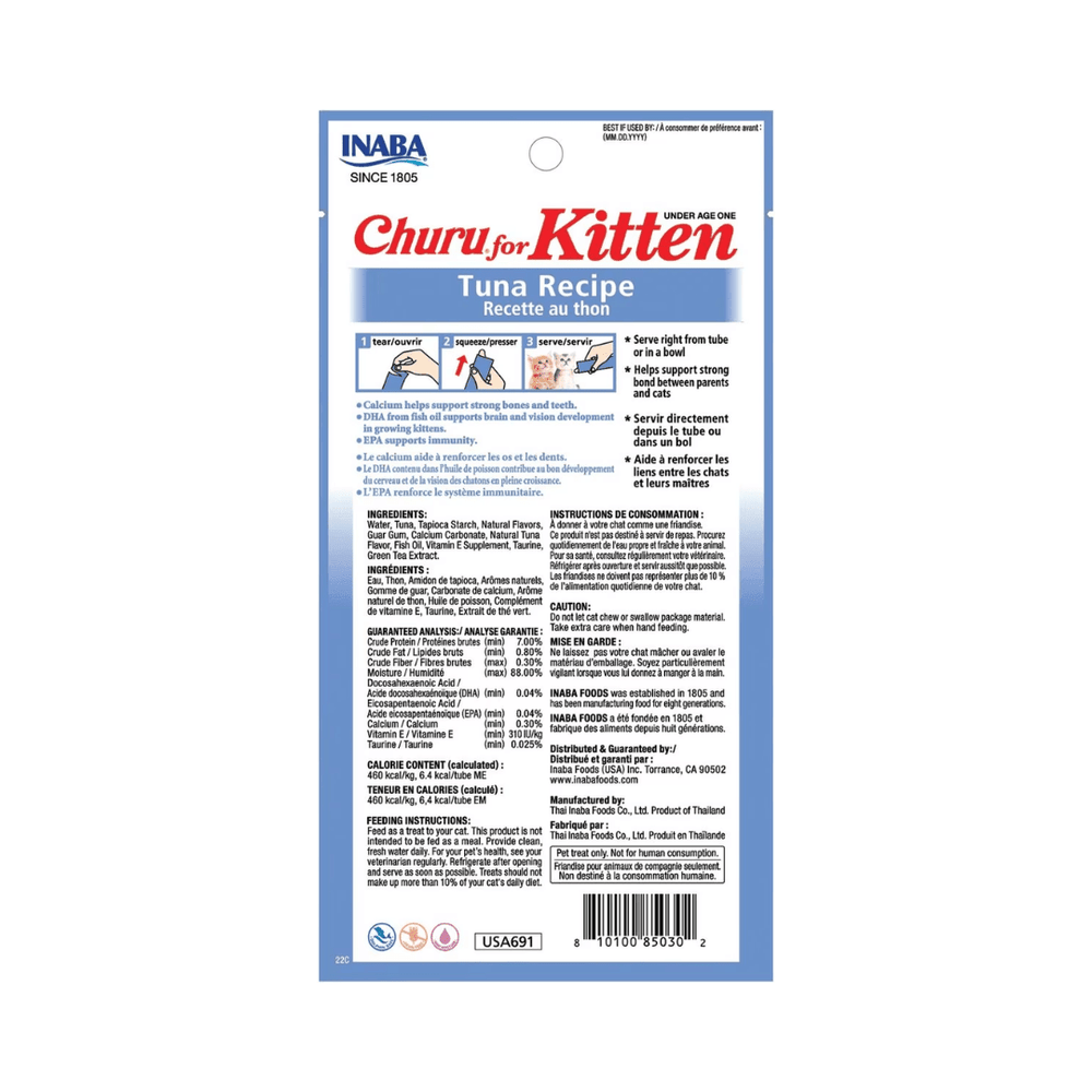 Inaba Cat Treats - Kitten Churu Purees Tuna Recipe Pouch - Toronto Pets