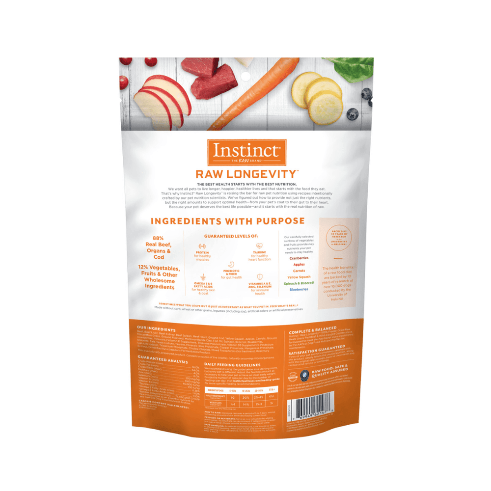 Instinct Freeze Dried Dog Food - Raw Longevity 100% Raw Meals Grass - Fed Beef & Wild - Caught Cod Recipe - Toronto Pets
