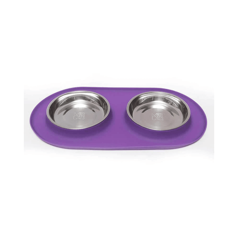 Messy Cats Bowls - Double Silicone Feeder with Stainless Saucer Shaped Bowl - Toronto Pets