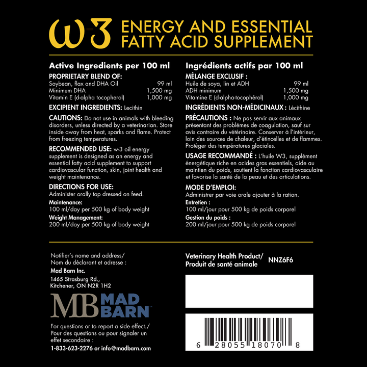 Equine Supplements - Mad Barn w-3 oil