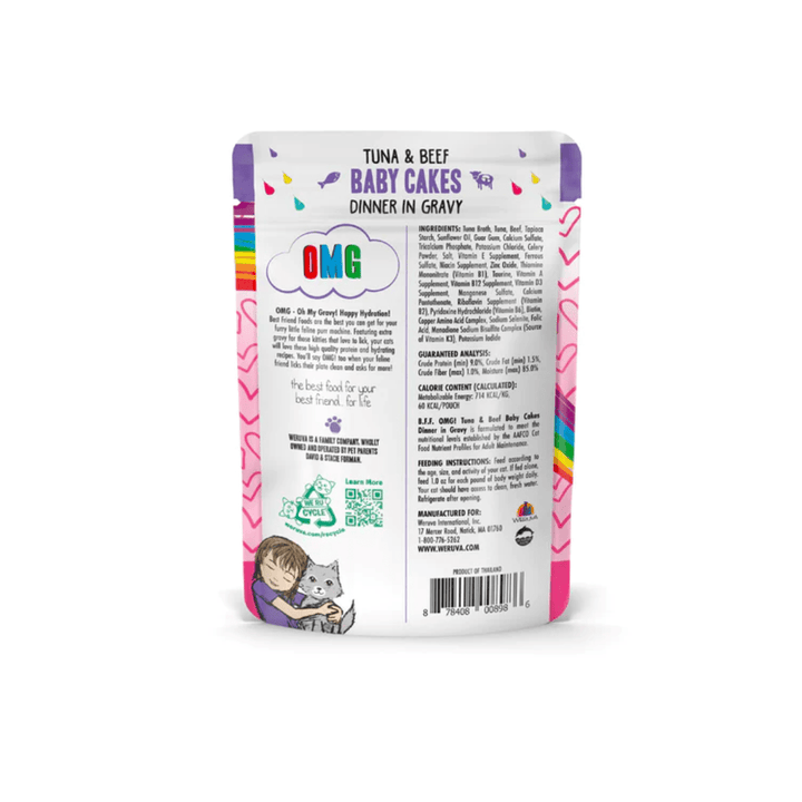 Weruva Wet Cat Food - BFF OMG Gravy Tuna & Beef Baby Cakes Tuna & Beef Dinner in Gravy Pouch - Toronto Pets