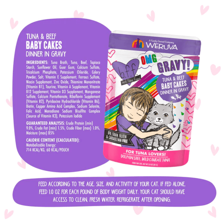 Weruva Wet Cat Food - BFF OMG Gravy Tuna & Beef Baby Cakes Tuna & Beef Dinner in Gravy Pouch - Toronto Pets